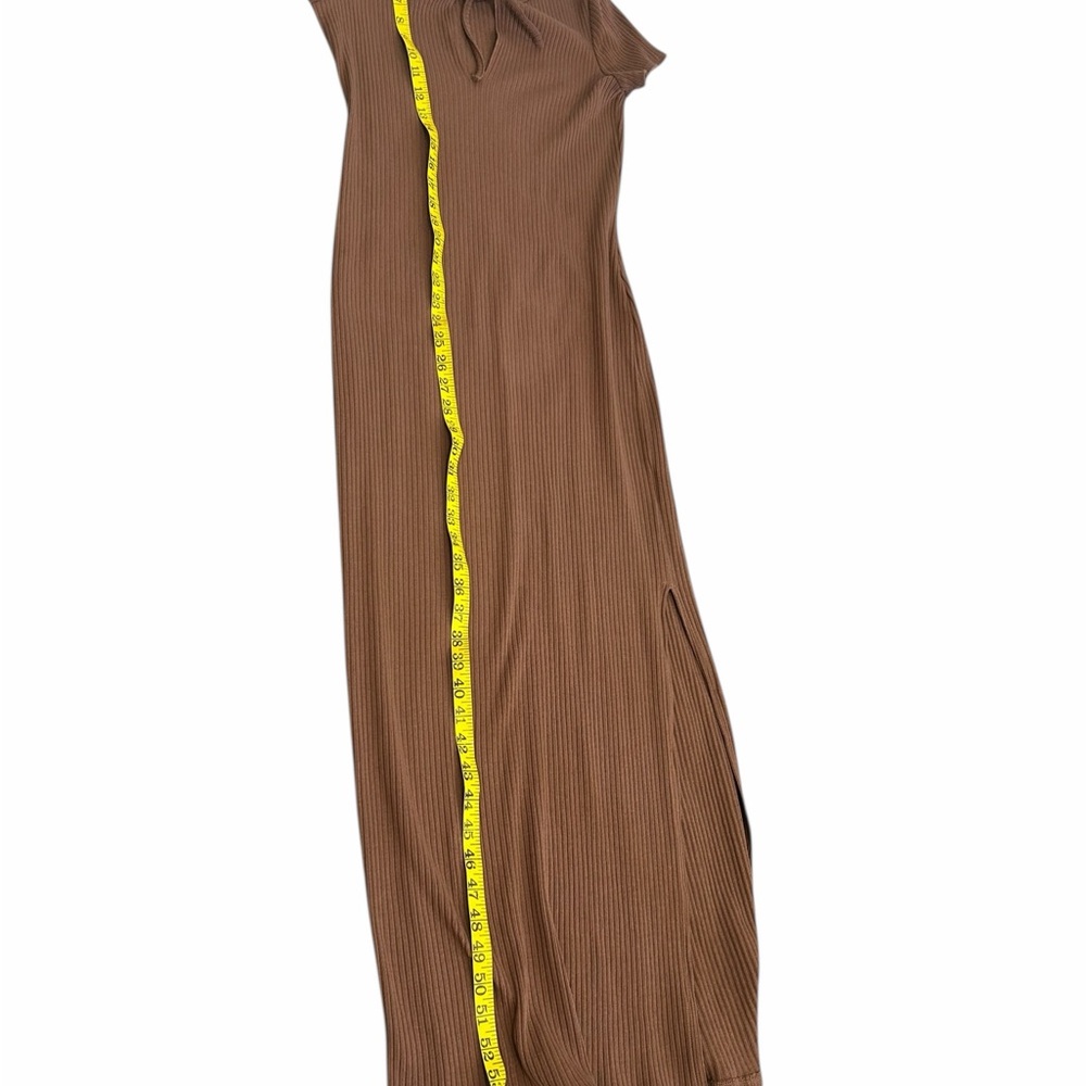 Reformation Brown Ribbed Knit Keyhole Midi Slit Dress Size Large - Picture 12 of 13